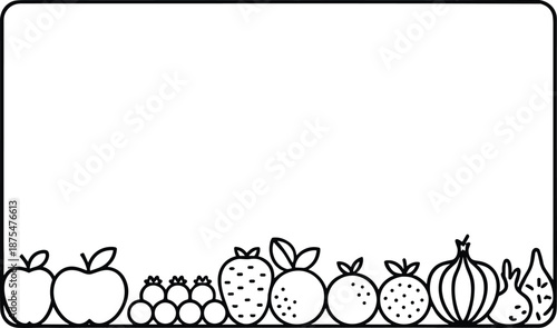 Minimal fruit and vegetable rectangular frame illustration with colorful gradient outline healthy organic food border clean design