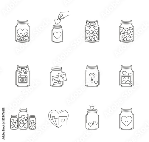 Love and Memories Jar Line Drawings