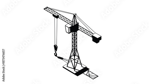 Construction crane in action with hook and pulley system