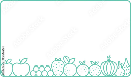 Minimal fruit and vegetable rectangular frame illustration with colorful gradient outline healthy organic food border clean design