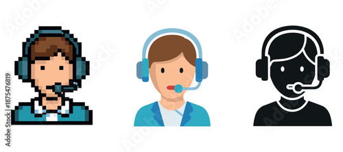 Diverse customer support representatives in various graphic styles