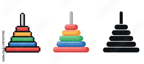 Colorful and monochrome stacking rings illustration for early learning and development