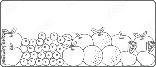 Minimal fruit and vegetable rectangular frame illustration with colorful gradient outline healthy organic food border clean design