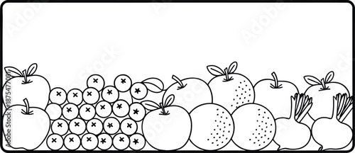 Minimal fruit and vegetable rectangular frame illustration with colorful gradient outline healthy organic food border clean design