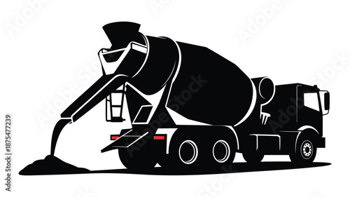 Cement mixer truck pouring concrete on construction site