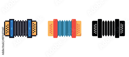 Colorful accordion trio on white background