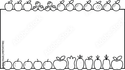 Minimal fruit and vegetable rectangular frame illustration with colorful gradient outline healthy organic food border clean design