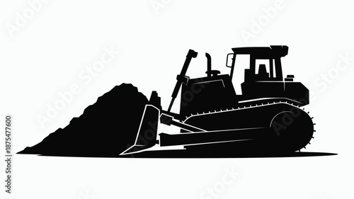 Bulldozer silhouette pushing earth in construction site