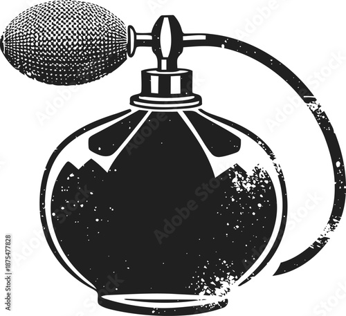 Vintage perfume atomizer with bulb pump, elegant fragrance bottle silhouette design