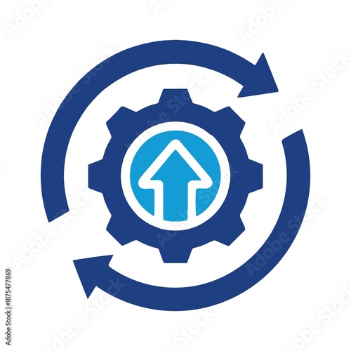 blue gear icon with arrows and up arrow