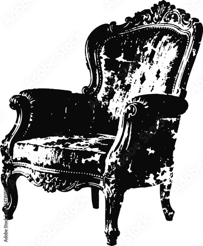 Vintage ornate armchair with intricate carved wooden frame and upholstered seat