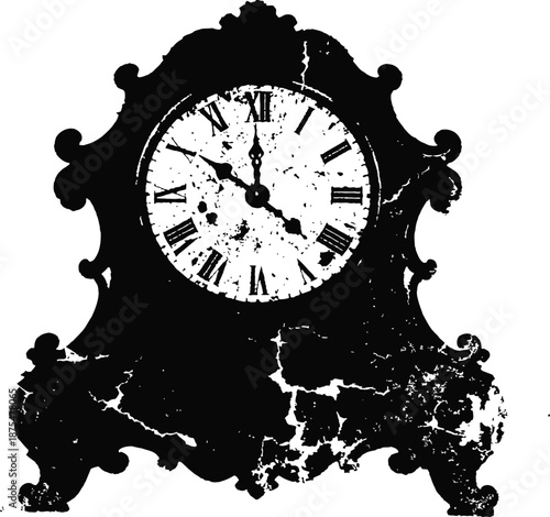 Antique ornate mantel clock with roman numerals showing time at eleven minutes to twelve