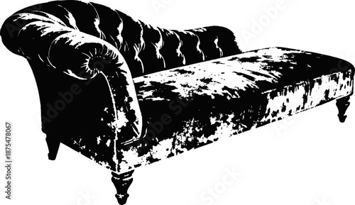 Vintage velvet chaise lounge with tufted backrest and rolled armrest in classic design