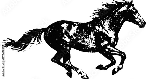 Galloping horse silhouette in dynamic motion with flowing mane and tail