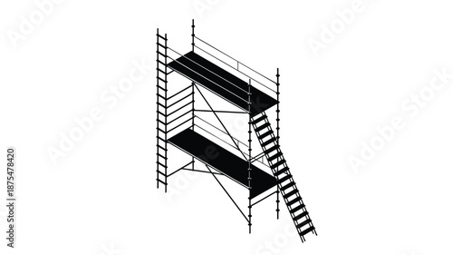 Industrial scaffolding structure with ladders and platforms