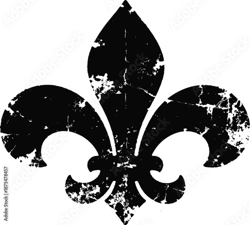 grunge fleur de lis symbol with distressed texture on white background