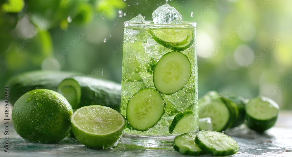 Fototapeta premium Refreshing cucumber and lime drink (1)