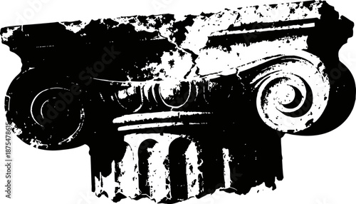 Vintage ionic column capital fragment with ornate scroll and fluted detailing