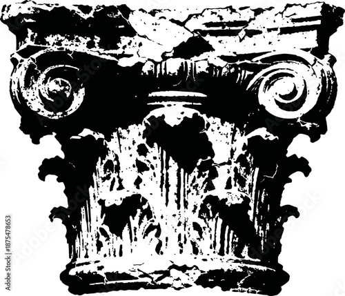 Classic corinthian column capital with ornate acanthus leaves and volute scrolls design