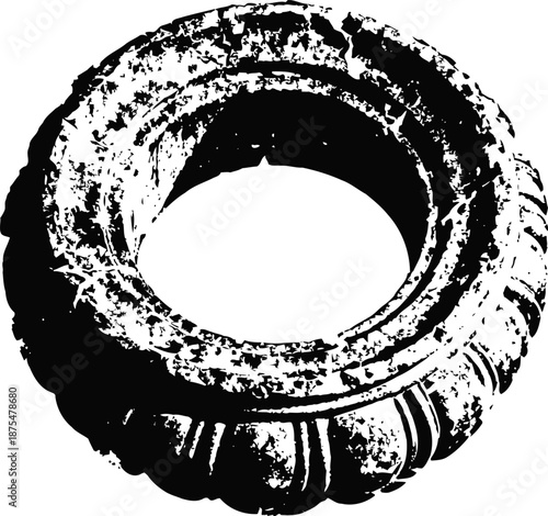 Ancient carved stone ring with decorative patterns and weathered surface, artifact design