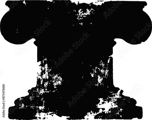 Grunge textured vintage pillar capital silhouette isolated on white background