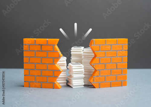 Slika na platnu Stacks of papers and documents in a gap in the wall