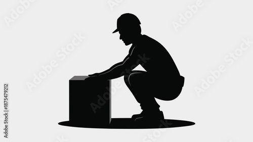 Man in crouching position lifting heavy box