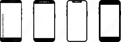 Mockup smart phone new generation Image collection isolated Transparent screen modern smartphone icon set