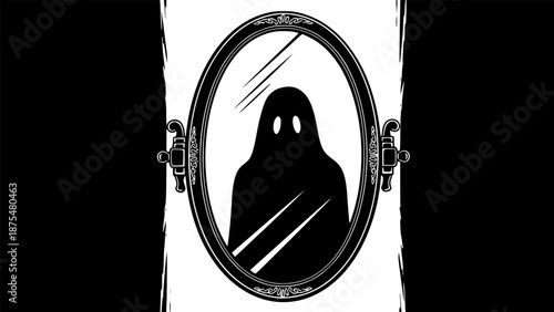 Haunted Mirror Ghost Silhouette Vector Illustration