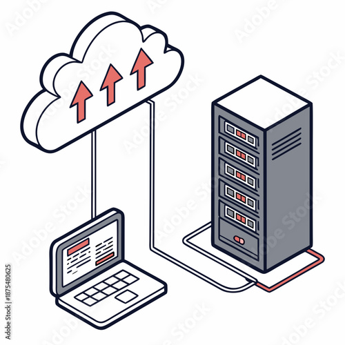 Cloud Computing Server and Data Upload Concept Icon