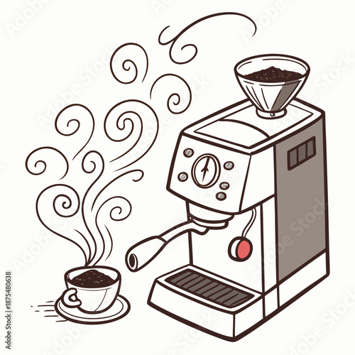 Professional Espresso Coffee Machine with Steam Vector
