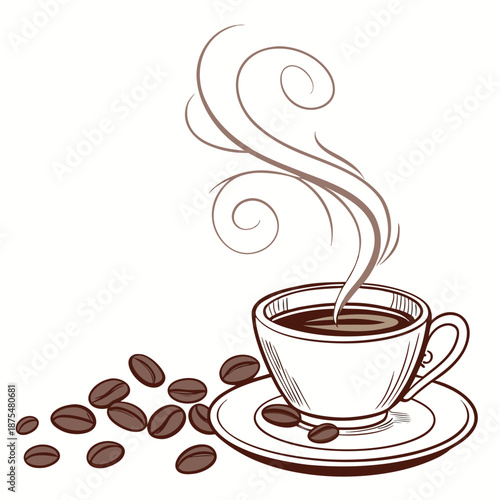 Hot Coffee Cup with Swirling Steam Vector Illustration