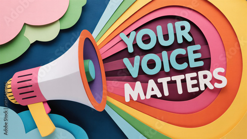 Colorful paper art megaphone illustration with 