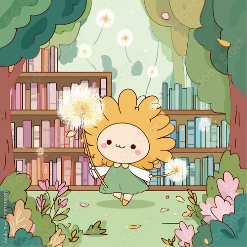 Whimsical Fairy in Enchanted Library Garden