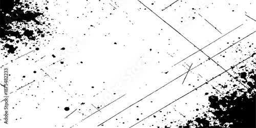 Abstract grunge background featuring a black ink splat design with a paint splash texture and bird silhouette element on an artistic vector wallpaper backdrop