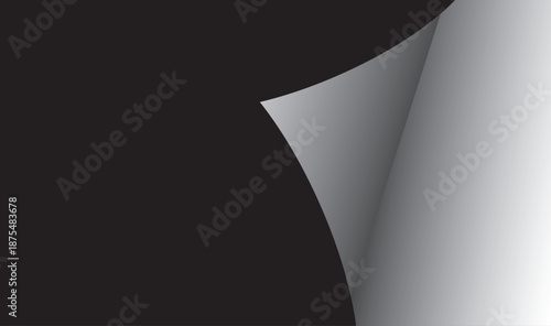 Black Paper Curl Reveal Effect Background – Dark Gray Curled Page Corner Realistic 3D Vector 