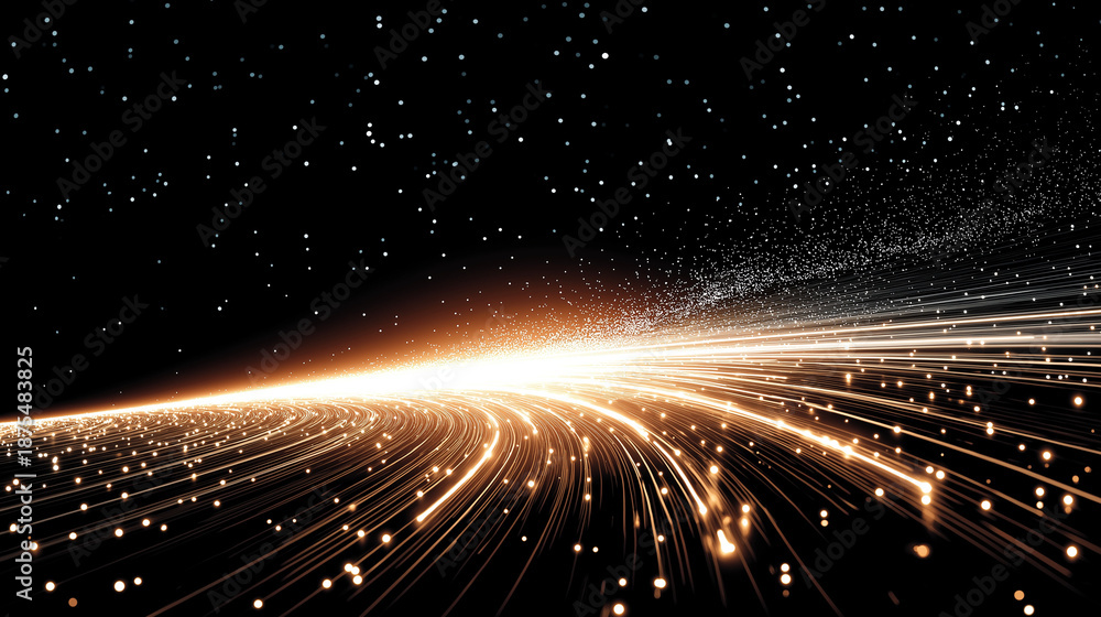 Obraz premium Abstract Light Trails in the Cosmos: Visualize the vast expanse of the cosmos, where radiant light trails streak across the night. A captivating view of celestial trails.