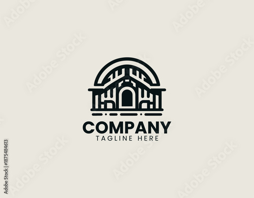 Yaodong house illustrated as traditional black vector logo design