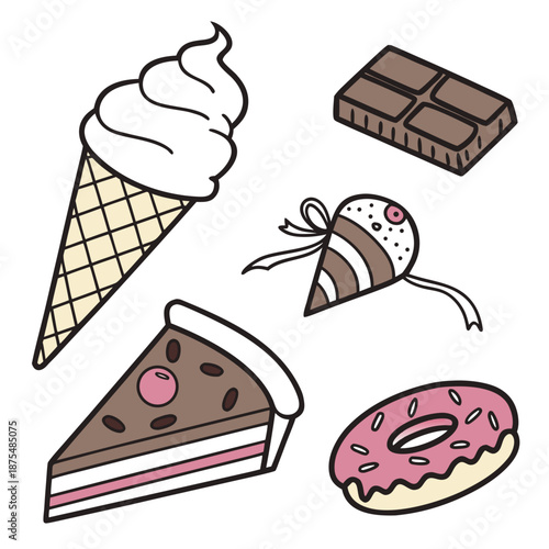 Sweet Dessert Icons Set with Ice Cream and Chocolate