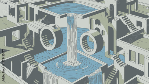 Water flows from building architecture detail.