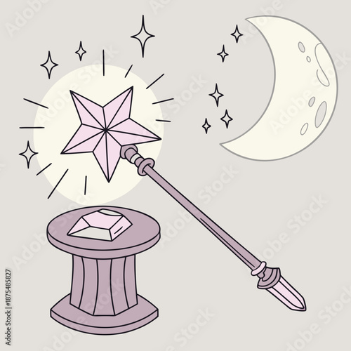 Magical Wand and Sparkling Star Elements for Fantasy Design