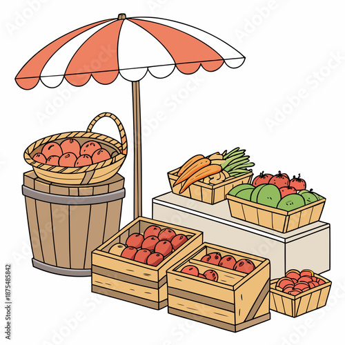 Outdoor Market Stand Featuring Organic Fruit and Vegetable Baskets