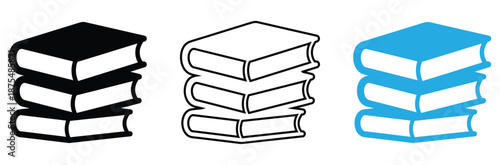 Book icons set .Simple book symbol,Stacks of books in different colors and line styles for design,book icon set vector. Linear icon set.Silhouette icon set related to books