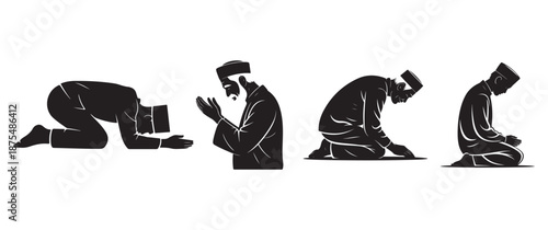 series of ramadan silhouettes depicting various islamic prayer positions in sequence high quality professional detailed modern elegant