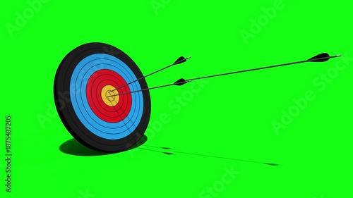 Archery target with three arrows hitting the middle - 3D rendering