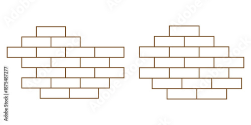 Set of outline icons brick wall . Brick wall build stack stonewall business house. Brick stone icon wall construction .