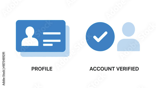 Verified user profile icon in simple flat design with blue color scheme on white background for social media