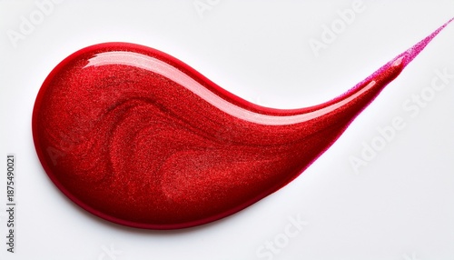 red nail polish smear with glossy texture cosmetic liquid sample beauty product swatch on white background
