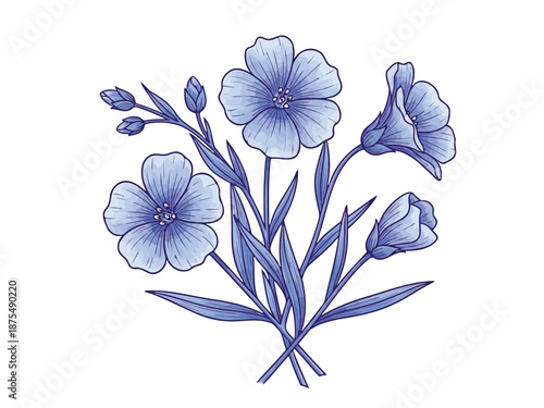 Blue flax flowers vector illustration for botanical nature design