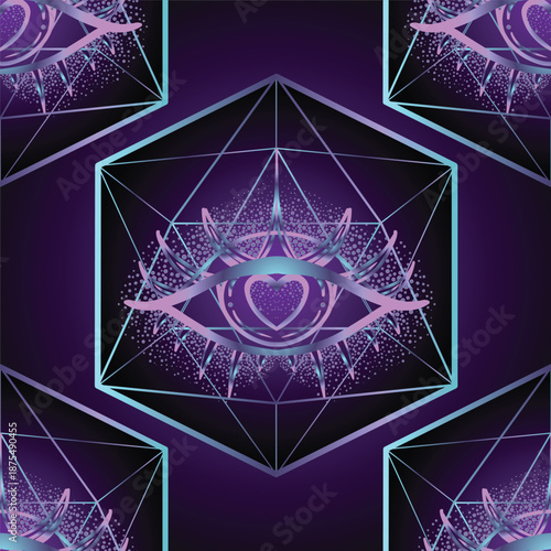 Sacred Geometry seamless pattern. Hindu symbols of wisdom and path to perfect...